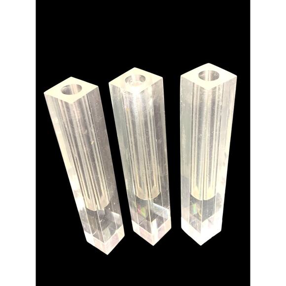 Vintage Minimalist Acrylic Bud Vase Columns 6 Inch Set of 3 - Picture 4 of 6